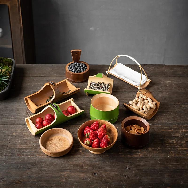 Sushi Snack Plate Bamboo and Wood Tableware Natural Wooden Plate Creative Snack Plate Tea Tray Dry Fruit Tray Fruit Bowl