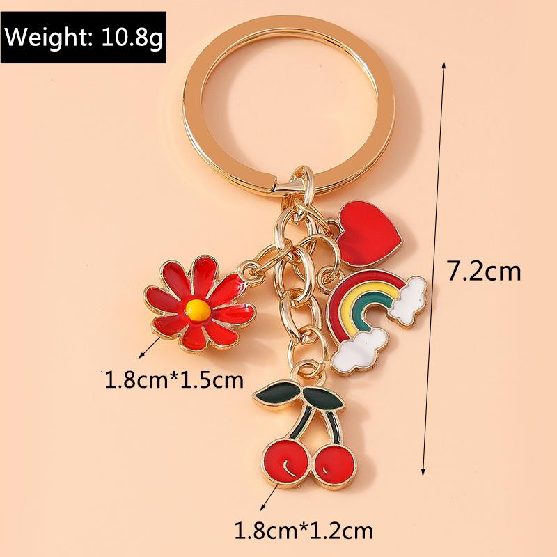 Pretty Enamel Cherry Keychain Flower Key Rings Pendants for Key Holder Women Girls Handbag Decor Handmade Jewelry Gifts