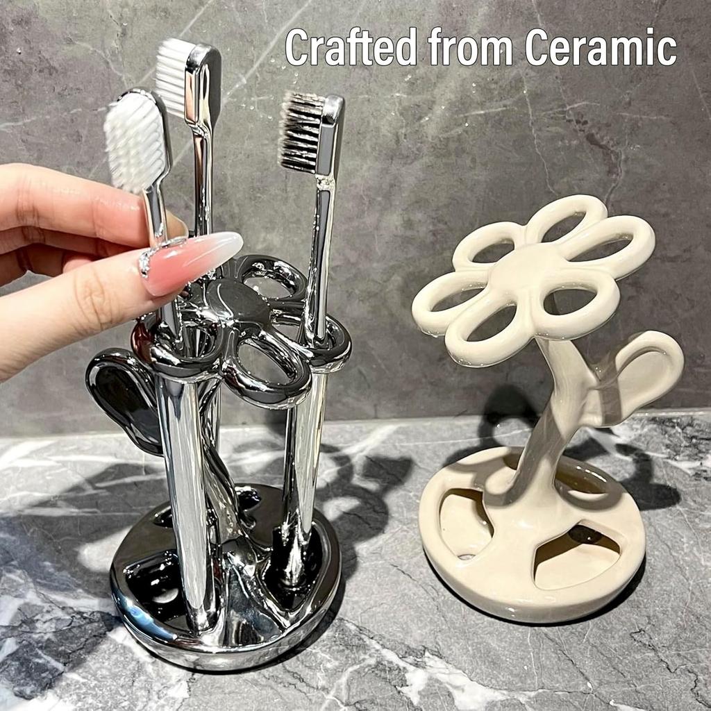Elegant Ceramic Flower Toothbrush Holder for Bathroom Organization Makeup Brush Holder for Vanity: A Stylish Bathroom Accessory