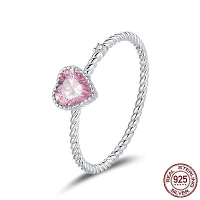 Geometrischer Sterling Silber Rosa Herz Ring s925 Weißgold plattiert Herz Zirkon Mode Ring Armband