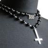 Collana con ciondolo a croce rovesciata color argento gotico Collana con perline nere Collana da donna in stile punk