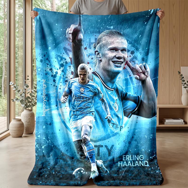 Erling Haaland Theme Blanket Soft Flannel Blanket Plush Throw Blanket Cozy Sofa Bed Blanket for Home Decor