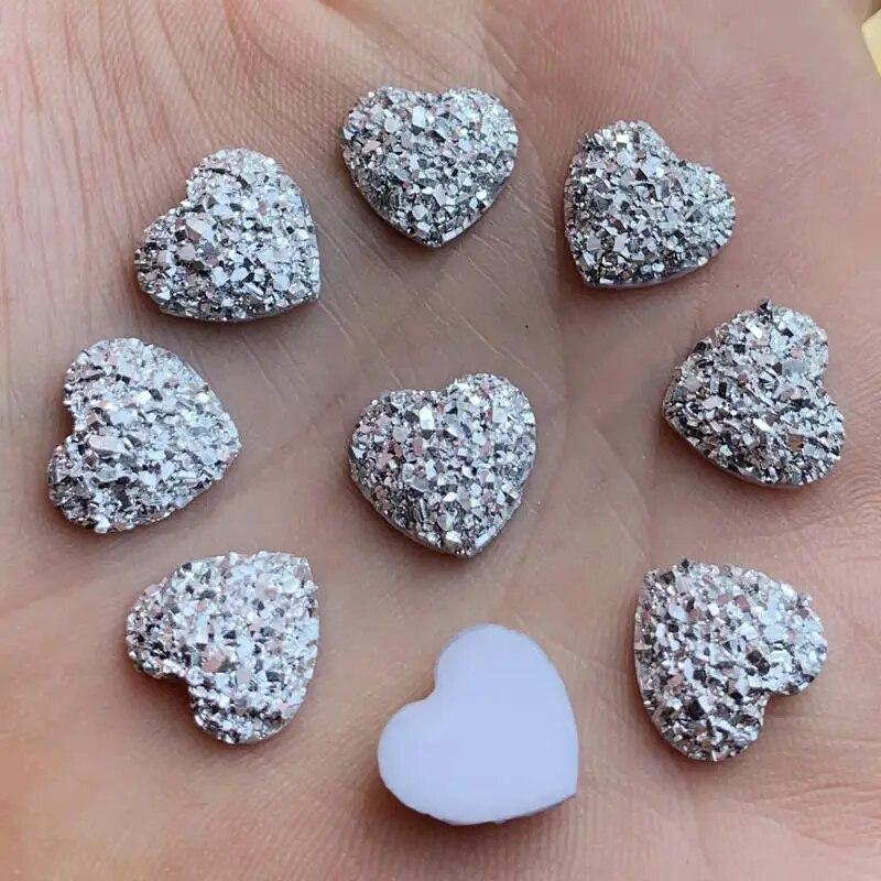 

40 шт. 12 мм блестит AB цвета минеральная поверхность сердце смола горный хрусталь плоская задняя часть кабошон камень DIY свадебные украшения поделки