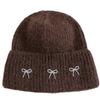 Nouveaux Bonnets Slouchy pour Femmes Hiver Chaud Casquette Ample Y2K pour Femme Couleur Unie Décoration Nœud Hivers Bonnets Tricotés pour Fille