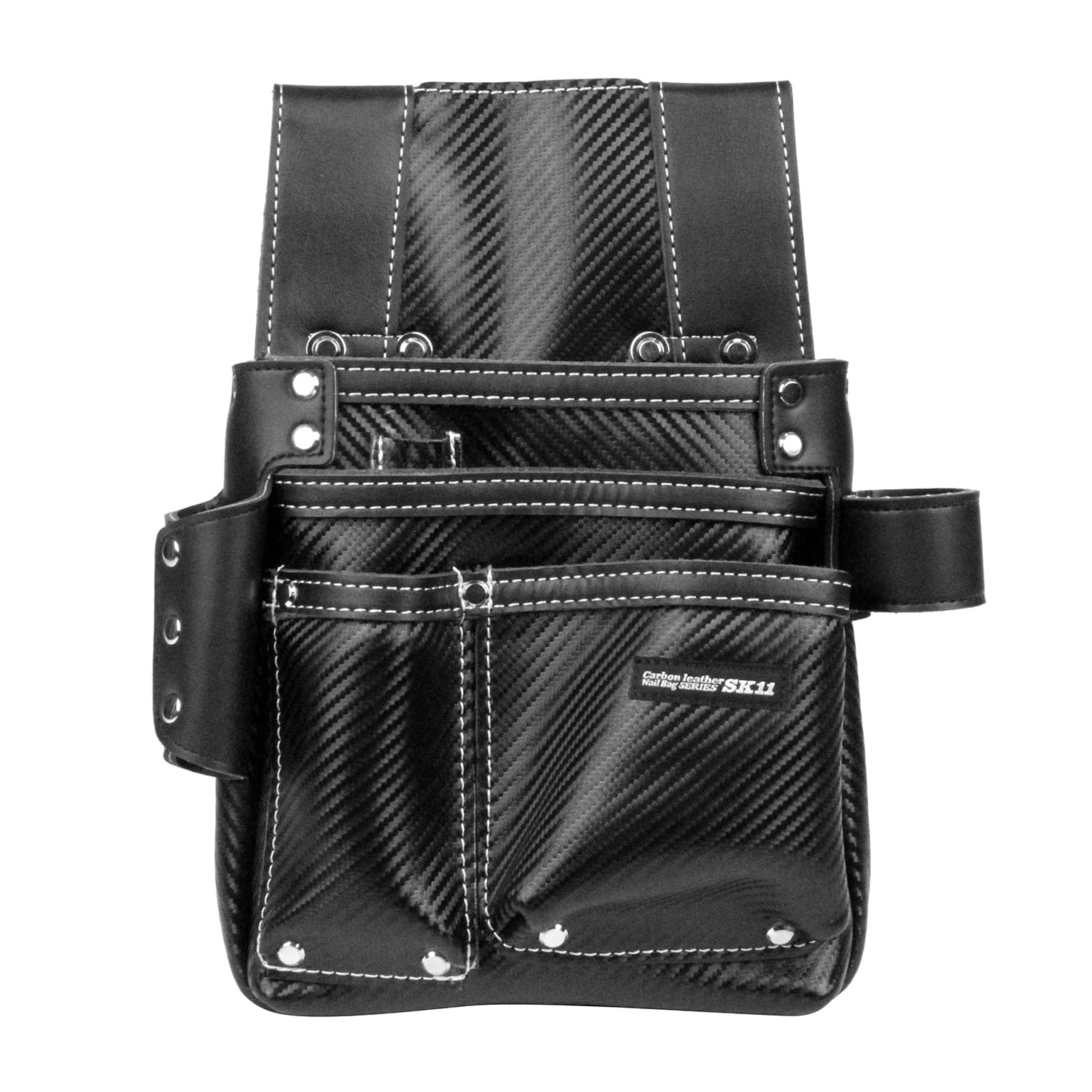 

SK11 Carbon Leather Nail Bag, Black, Genuine Cowhide Leather, with Belt Loop Slits (SK-CLK-H)