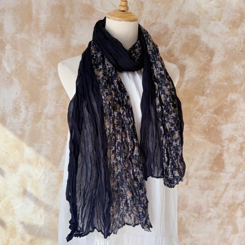 

Юньнаньский фиолетовый плиссированный шелковый шарф с цветочным принтом – Лента на шею для ранней осени