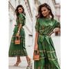 European and American Cross-Border New Short Sleeve Positioning Flower Linen Belt Mid-Length Shirt Dress