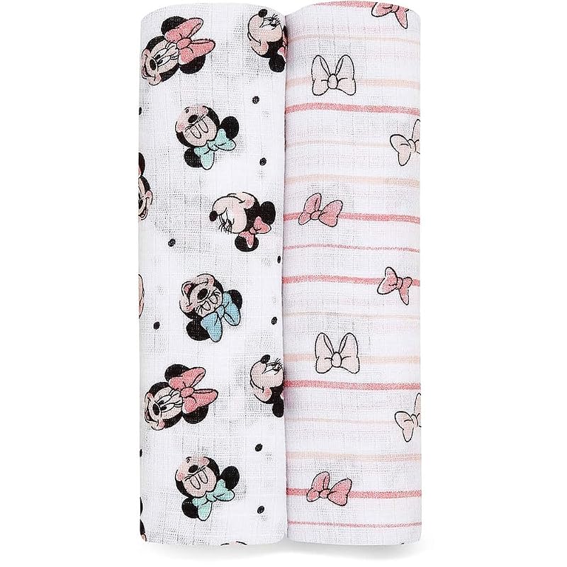 Aden + anais essentials Пеленка-кокон Минни Маус, 2 шт., 112 x 112 см, Дизайн Disney, Муслиновый хлопок, Для новорожденных, SWADAEDESWC20005DIJB