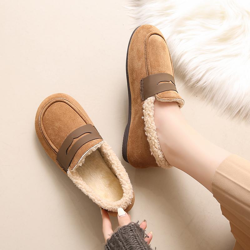 Large size cotton shoes winter velvet wide fat feet pregnant women loafer beanie shoes fluffy shoes