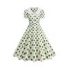 Damen Vintage V-Ausschnitt Knopfleiste Pünktchen Kleid mit ausgestelltem Saum Kurze Ärmel Retro Fit and Flare Kleid für den täglichen Gebrauch