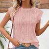Ladies Summer Cap Sleeve O Neck Hollow Lace Solid Color Pullover T Shirt Top