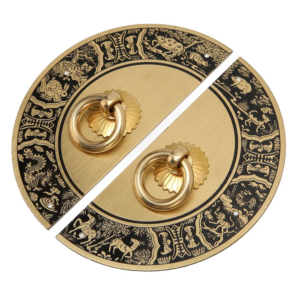 Antique Cabinet Handles Brass Round Panel Decorative Double Cabinet Pulls for Wardrobe Bedroom