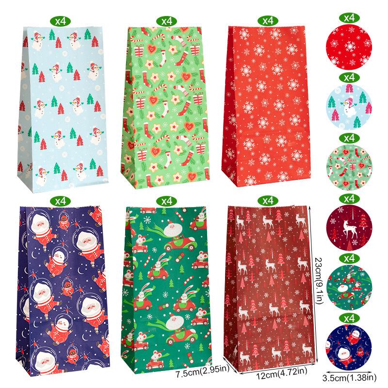 

Рождественские подарочные пакеты с наклейками - 24 набора Бумажные пакеты для конфет Адвент-календаря