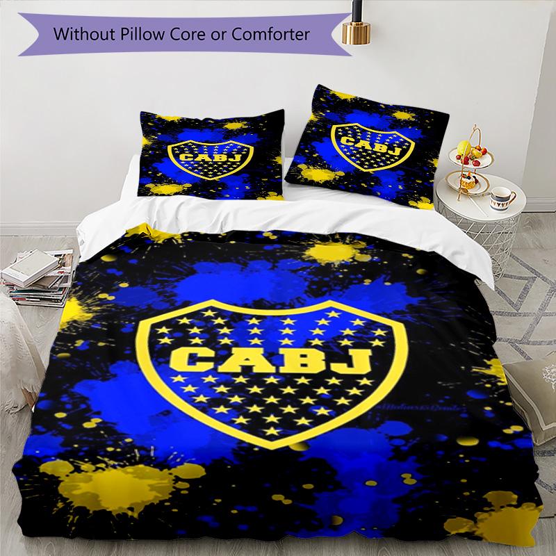 Boca Juniors Football Club Design Pattern Duvet Cover Set – includes 1 duvet cover and 2 matching pillowcases Bedroom decor Christmas gifts