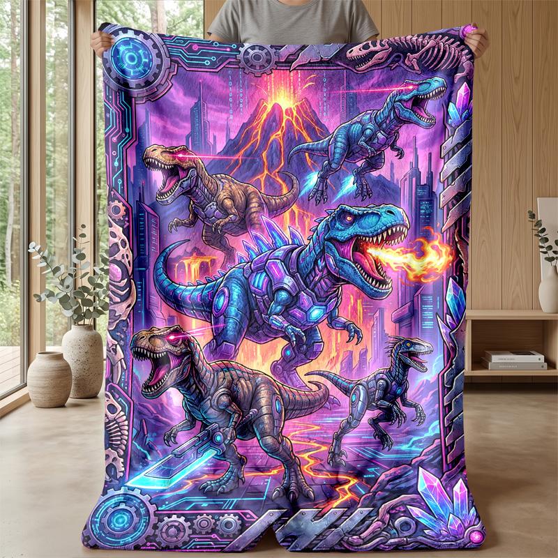 Crystal Dinosaur Fantasy Blanket Personalized Name Flannel Blanket Soft Cozy Plush Throw for Sofa Bed Lightweight Home Decor