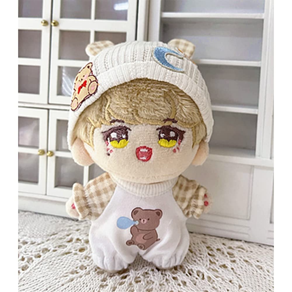 niannyyhouse 10cm Plush Clothes Loose Fitting Crawling Wear Bear Ear Hat Bodysuit Dress Up Cotton Doll Clothes (Khaki)