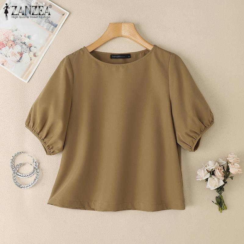 ZANZEA Chemisier d'été décontracté à manches courtes et col rond pour femme