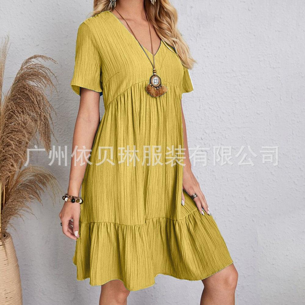 Vestido Feminino de Verão Solto Casual Manga Curta Cintura Elegante