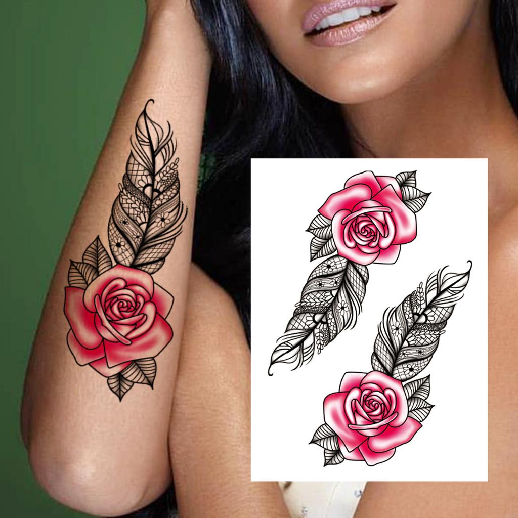 Sexy Tiger Flower Temporary Tattoo For Women Girl Skull Leopard Lion Tattoos Sticker Black Fake Tribal Animal Large Wasit Tattos