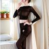 Sexy Lingerie Sexy Pure Desire Long-sleeved Crew Neck Belly Button Two-piece Set Open-file Free Large-size Stockings Onesie