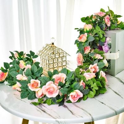 220CM Artificial Rose Flower Garland 16 Head UV Resistant Realistic Faux Flower Rattan Vine Wedding Party Hanging Simulation Bloom Decoration