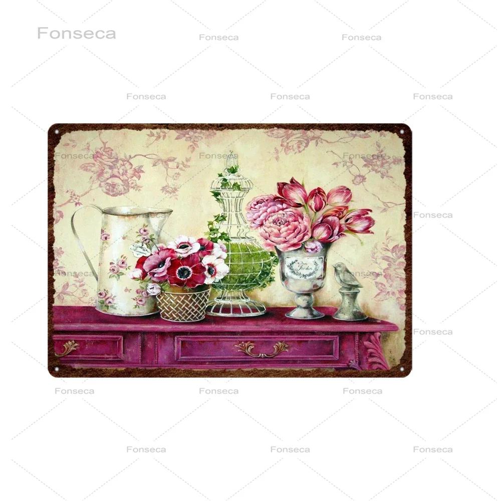Vintage Flowers Metal Sign Garden Floral Retro Tin Plaques Home Decoration Wall Art Iron Painting 20X30Cm