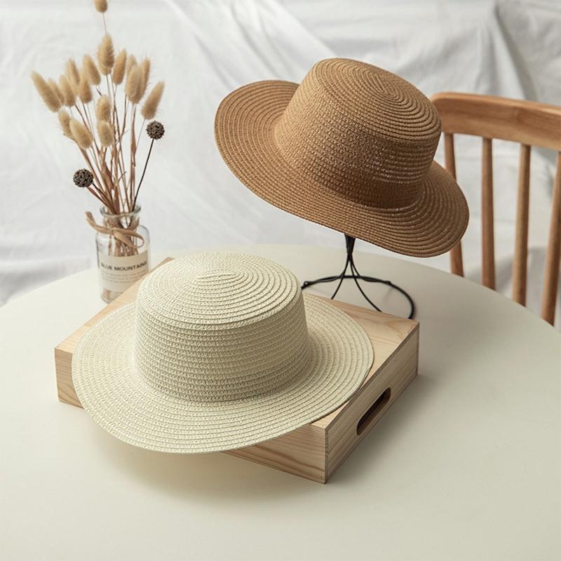Summer Wide Brim Straw Hat Women Wide Brim Vacation Beach Hat Simple Foldable Travel for Sun Hat Sunscreen UV for Sun Ca