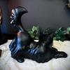Cute Halloween Black Cat Statue Glow In The Dark Handmade Stretching Cat Figurine White Unique Cat Resin Sculpture Shelf Display