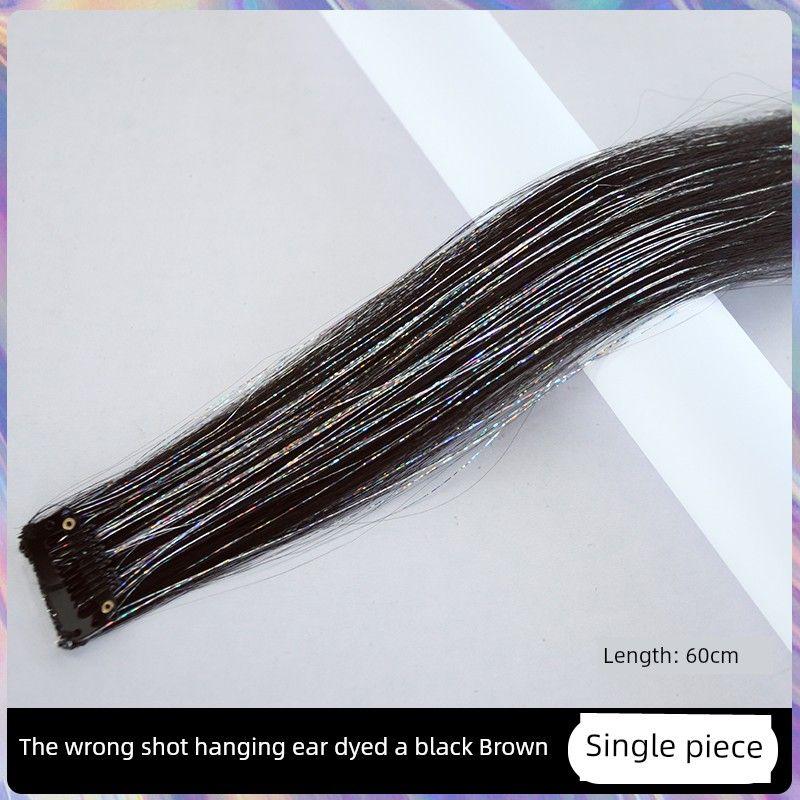 

Laser Hanging Ear Dye Wig Set One Piece Seamless Women s Team Hair Extension Handy Gadget Stage Headdress Colorful Flash Hair Accessories Stickers Black-Brown 1 piece 60cm