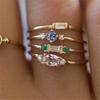 3pcs Acid Blue Crystal Rings for Women Fashion Yellow Gold Color Wedding Women's Ring Luxury Brand Jewelry Gifts Accessories