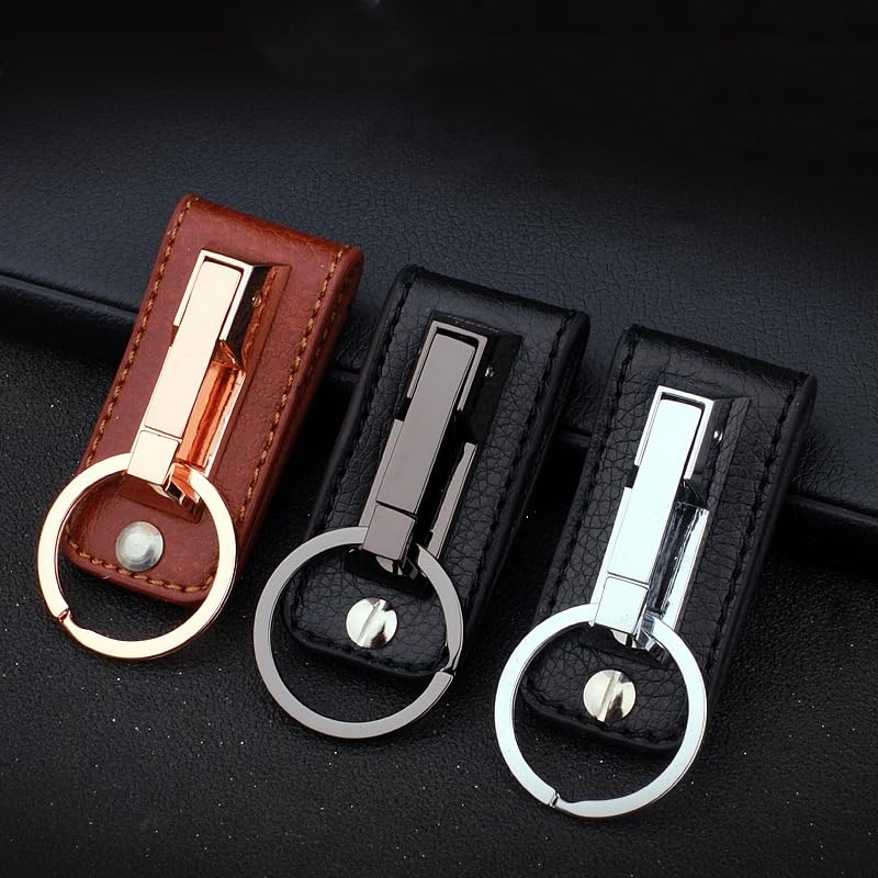 Rockyu Keychain, Men's, Key Ring, Belt Loop, Stylish, Leather-like, Zinc Alloy, Car Key Ring, Smart Key Compatible, Gift, Black