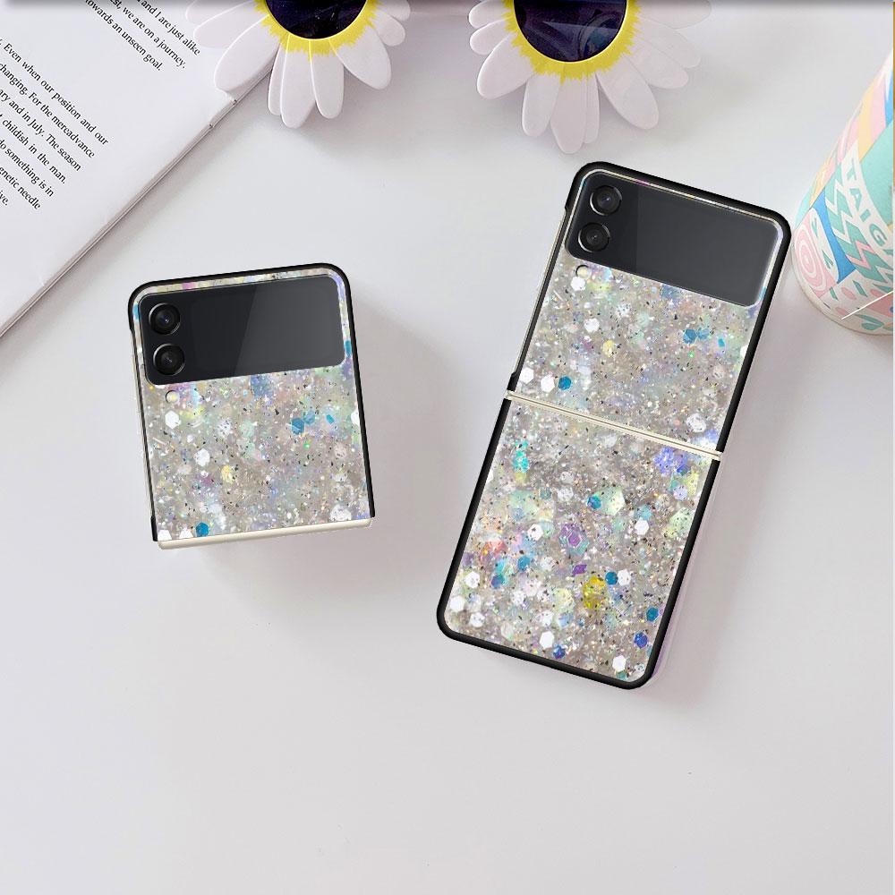 Shiny Pink Cool Case For Samsung Galaxy Z Flip 3 4 5G Black Hard PC Phone Housing Z Flip4 Luxury Segmented Cover