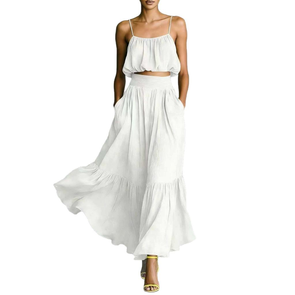 European and American cross-border independent station Amazon summer new high-waisted pendulum skirt two-piece suit