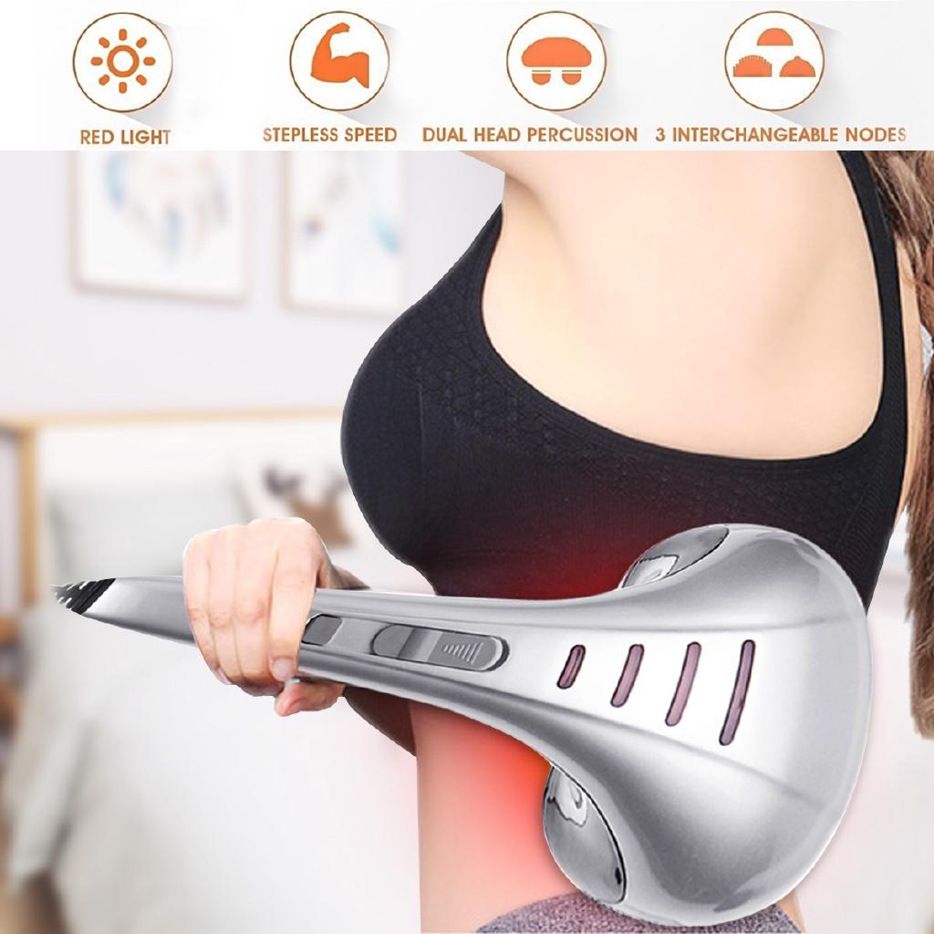 28W 3 Massage Head Speed Handheld Double Head Electric Body Massager Machine Control Neck Waist Shoulder Variable Massager