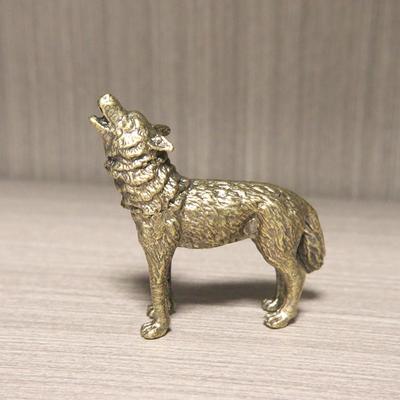 Brass Howling Wolf Statue Sculpture Figurine Craft Furnishing for Home Decor Living Room Porch Decorations Office Desk Ornaments