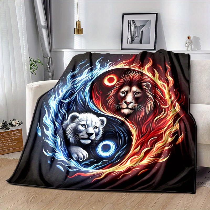 1pc Yin Yang Lions Blanket, Soft Warm Throw for Home Decor, Gift Idea, Living Room, Travel, Camping, Car Blankets