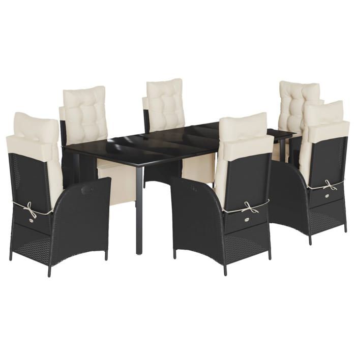 VidaXL 7-Piece Garden Dining Set with Cushions, Table and Chairs with Adjustable Backrest, Outdoor Furniture, 3213390