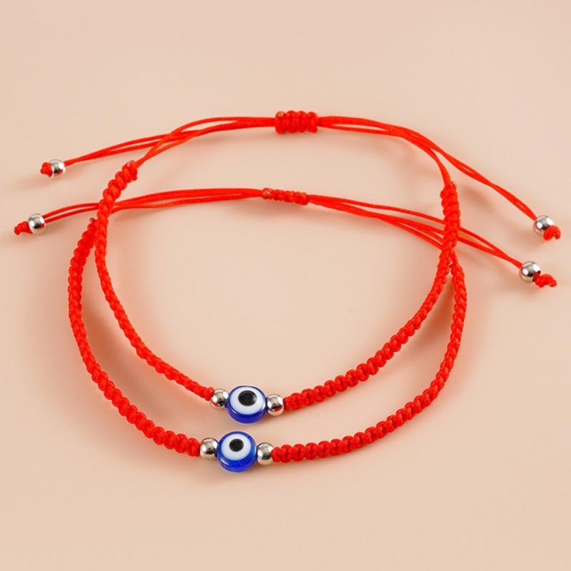 2 Pcs for Evil Eye String Bracelets Handmade Red Black String for Evil Eye Bracelet Wristband for Women Men Teen Girls B