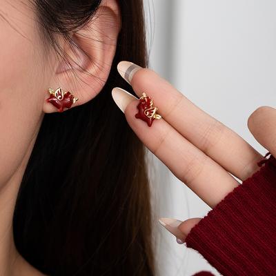 Ankra Red Pony Retro Light Luxury High Sense Unique Temperament Sweet Personality Fashion Earrings Women