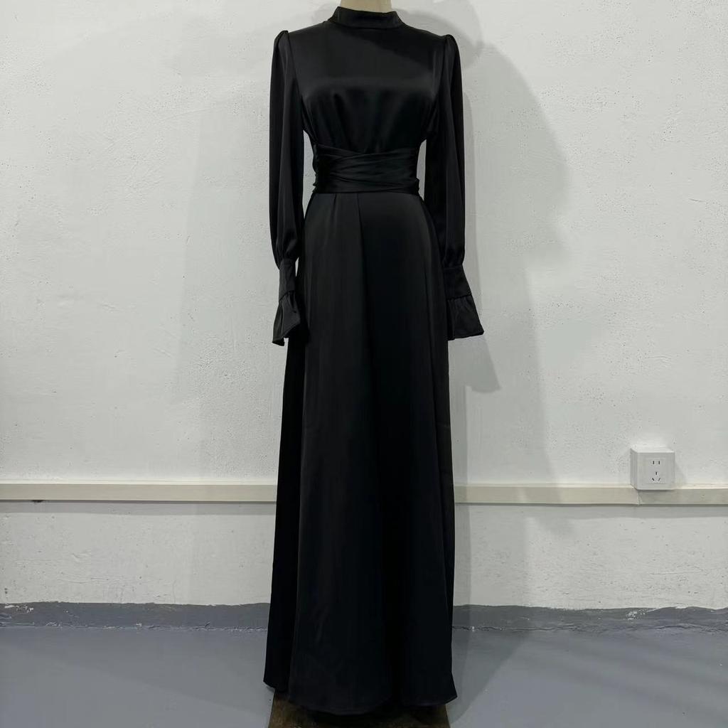 GMXIA Autumn Long Sleeve Belted Puffy Sleeve Solid Color Fairy Dress