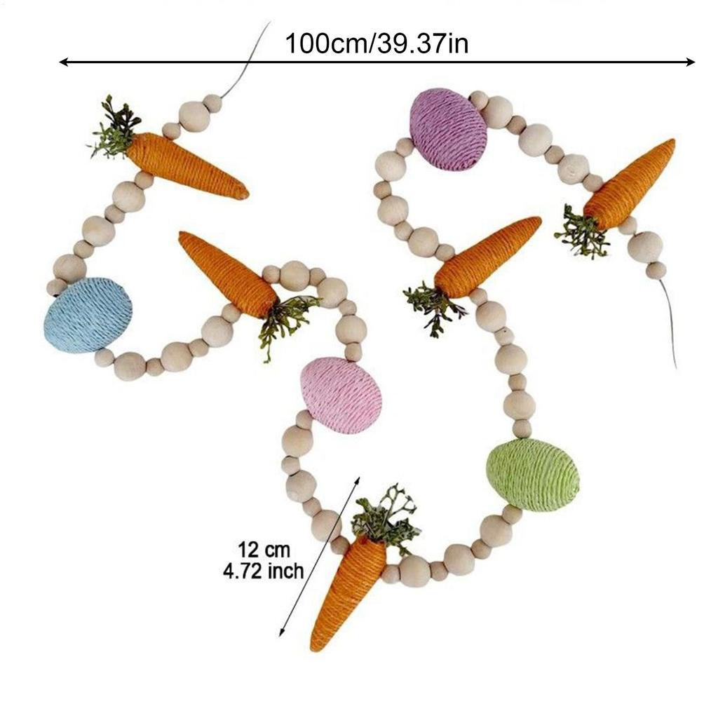 Easter Garland Decor Egg Carrot Rustic Home Decor With Wooden Beads Bunny Easter Garlands For Spring Garden Indoor Holiday Party