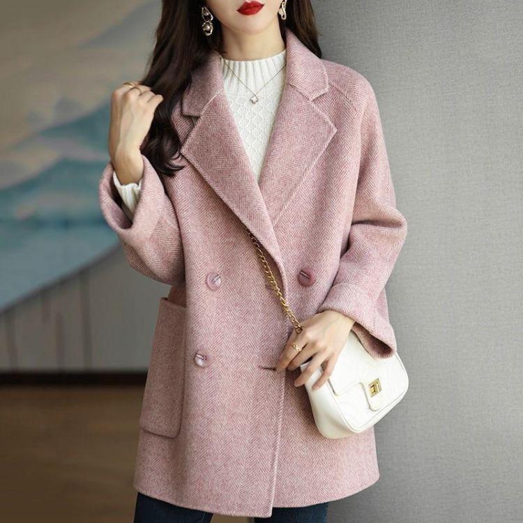 Women's Woolen Coat Autumn Winter New Suit Collar Temperament Herringbone Loose Thin Versatile Warm