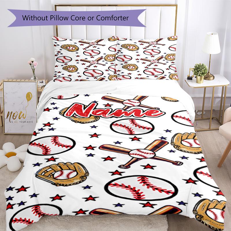 3pcs Custom Name Baseball Bedding Set Duvet Cover Closure Includes 1 Duvet Cover & 2 Pillowcases, Soft and Comfortable for All Seasons.