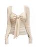 Plus Size Rhinestone Bow Long Sleeve Slim Fit Lace-Up T-shirt for Women