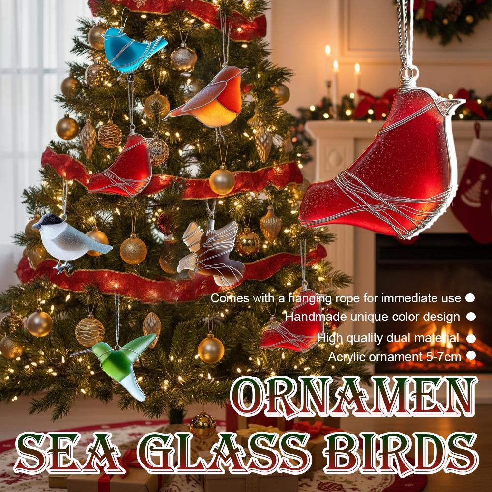 Handmade Sea Glass Bird Ornament Christmas Ornament Pendant Garden Decor Outdoor Bird Animal Pendant Landscape Ornament Cut U8S8