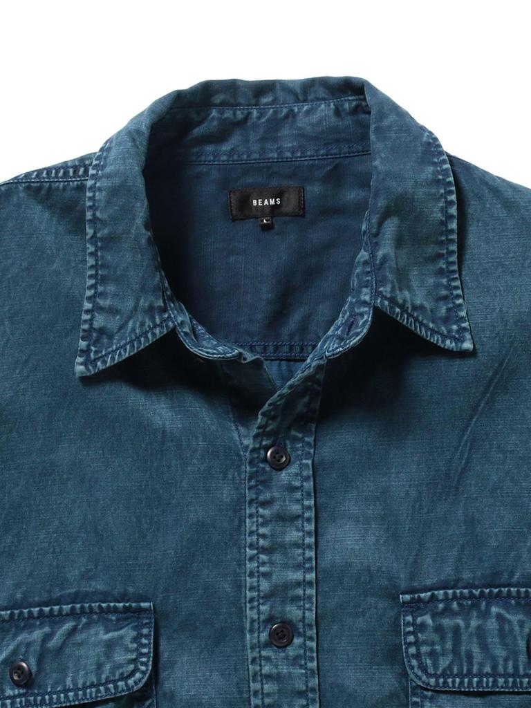 BEAMS Fade Work Medium Men's Shirt, Blue,