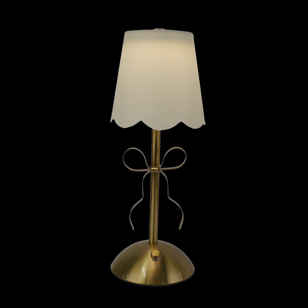 Fabric Shade Table Lamp Bow Table Lamp with Fabric Shade Cute Decorative Metal Rechargeable Cordless Bedside Lamp for Bedroom