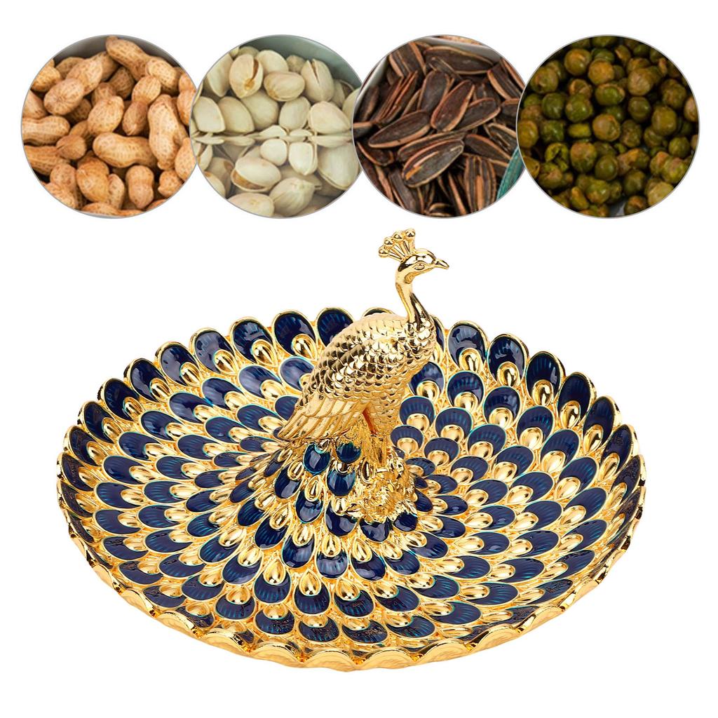 Tavă Rotundă de Servire Formă Păun Farfurie Metalică pentru Gustări Fructe Deserturi Depozitare Decor Masă Acasă Bufet Hotel Bar