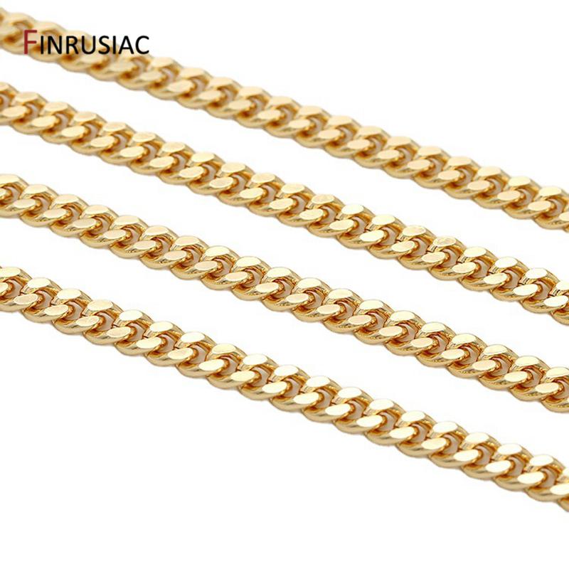 Trendy 14K Gold Plated Brass 7mm Width 3mm Thick Chain Cuban Chain Link For Jewelry Making DIY Necklace Bracelet Chains Findings