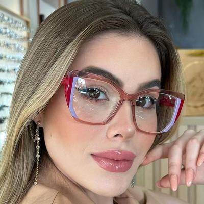 Cat Eye Women Square Anti Blue Light Glasses Frame Fashion Color-blocked TR90 Clear Eyegalss Elegant Casual Fashion Computer Glasses